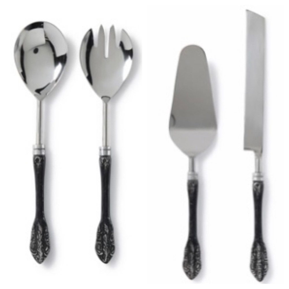 Elle Decor | Baroque Black/Silver Salad and Cake Serving Set